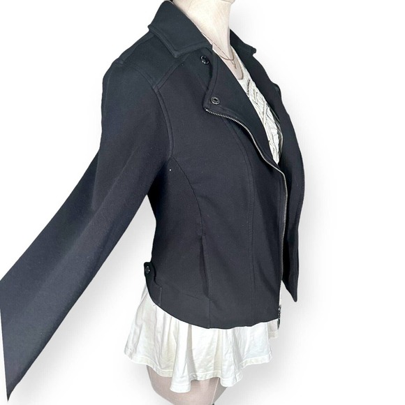 H BY HALSTON Moto Biker Style Jacket French Terry Draped Stretch Zip Up Black 8 - Picture 2 of 12